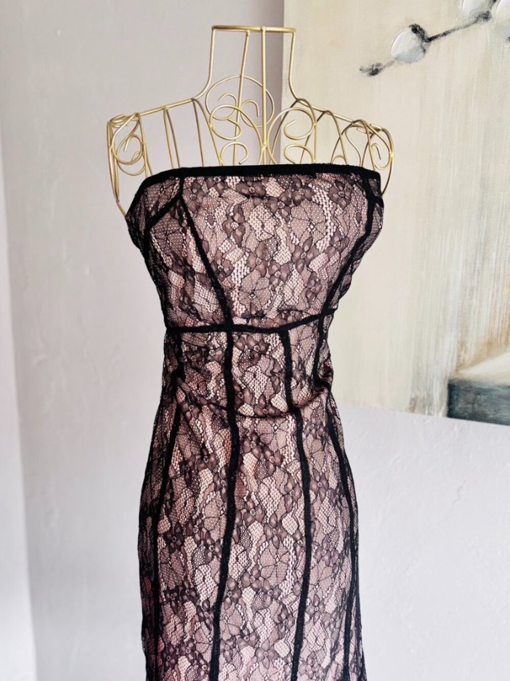 Kimchi Blue Strapless Blush & Black Lace Fit-and-Flare Dress